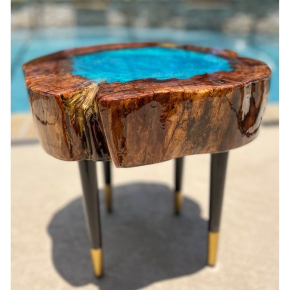 Other - Lagoon Stump Table, Resin Epoxy Side Table, Resin Epoxy Art, Petrified Stump Tab